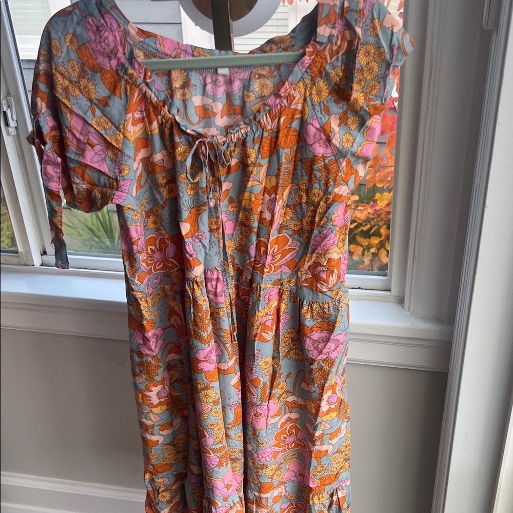 Floral Boho Dress with Ruffle Sleeves